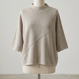 Joseph Ribkoff Womens Mock Neck Knit Top Beige Wool Blend Minimalist Neutral